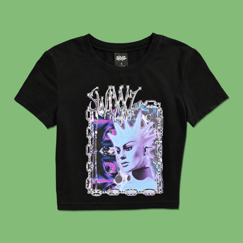 Blue Chrome Baby Tee from SWIXXZ by Maggie Lindemann - Front