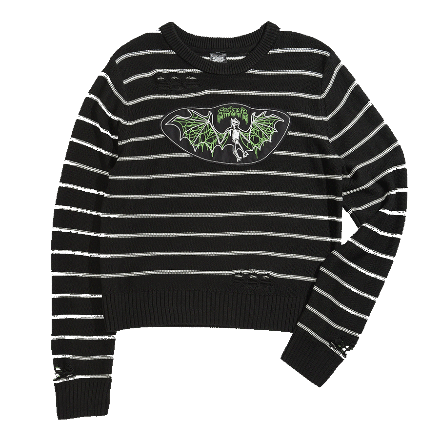 Bat Striped Distressed Sweater