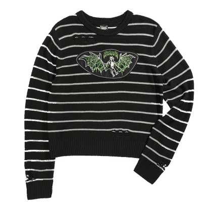 Bat Striped Distressed Sweater