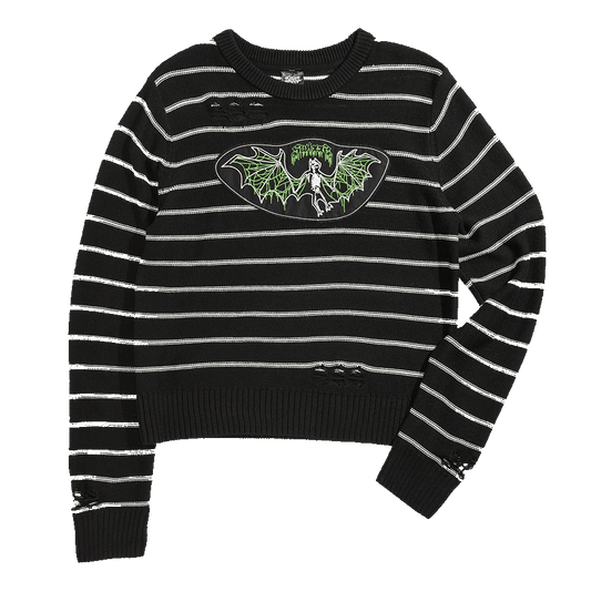 Bat Striped Distressed Sweater
