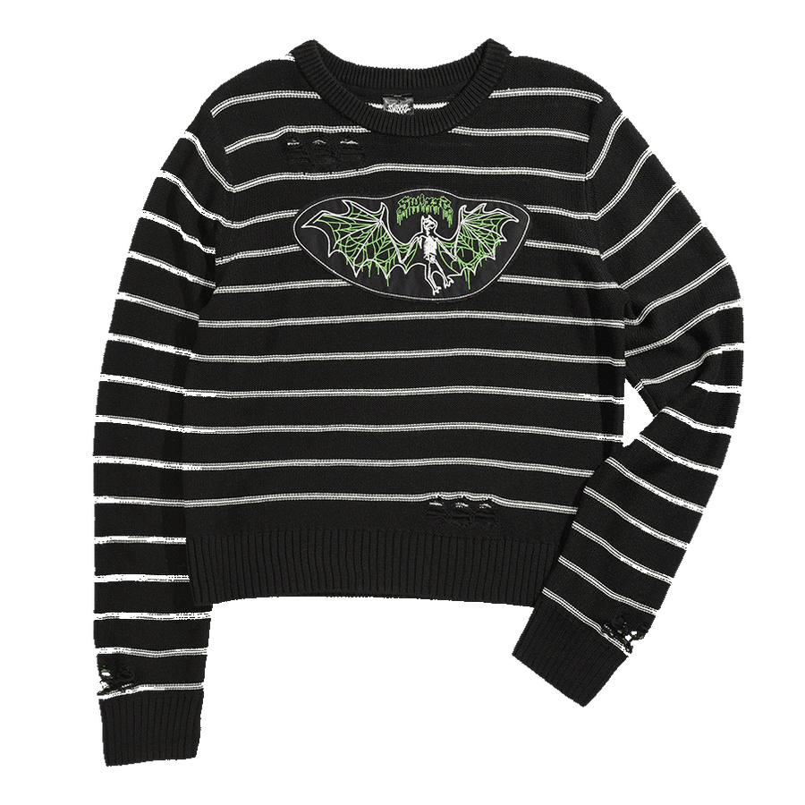 Bat Striped Distressed Sweater
