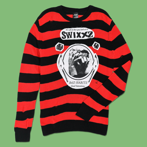 Flash Sheet Crewneck Sweater - Red and Black Stripes - from SWIXXZ by Maggie Lindemann