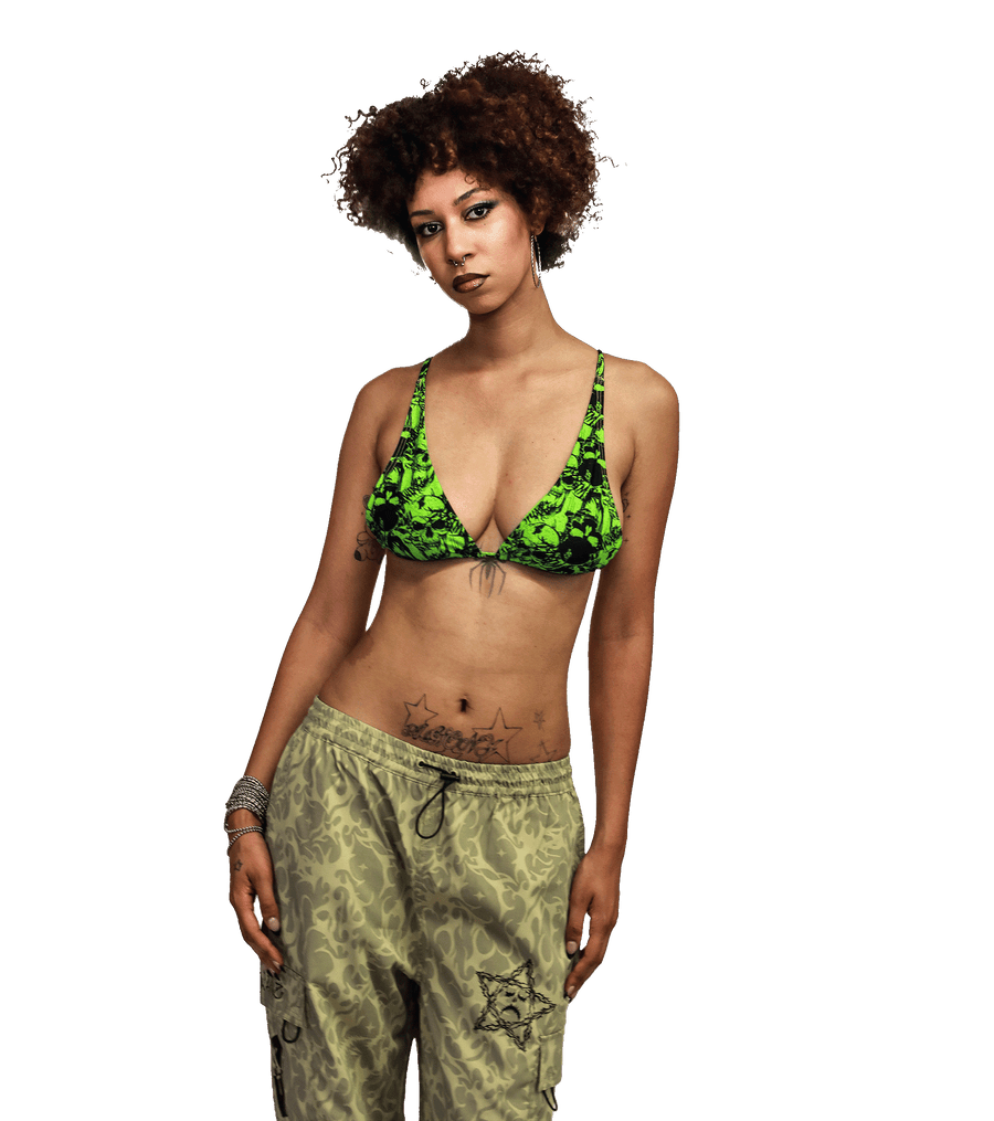 Grunge Skull Triangle Top Green