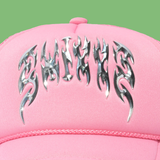 Pink Chrome Trucker Hat from SWIXXZ by Maggie Lindemann - Front Detail