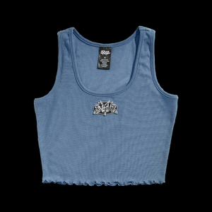 Chaotic Blue Crop Tank Top from clothing brand SWIXXZ by Maggie Lindemann