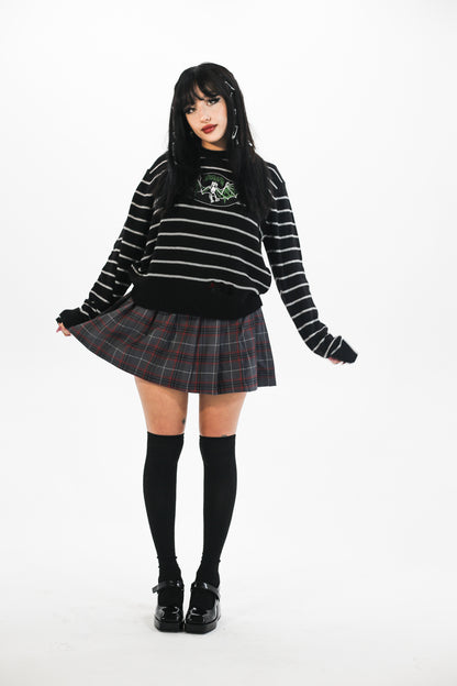 Bat Striped Distressed Sweater