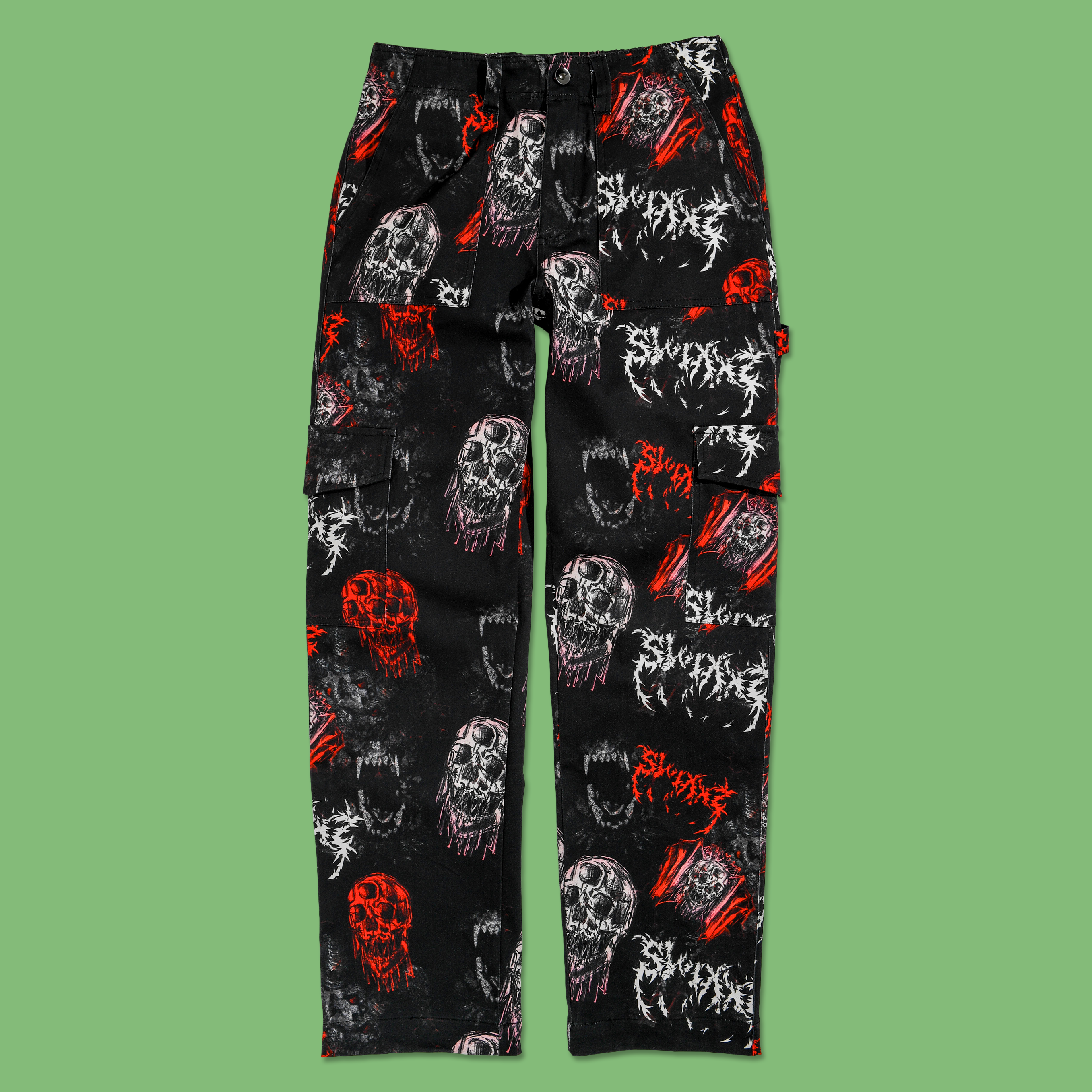Monster Pattern Cargo Pants from SWIXXZ by Maggie Lindemann - Front