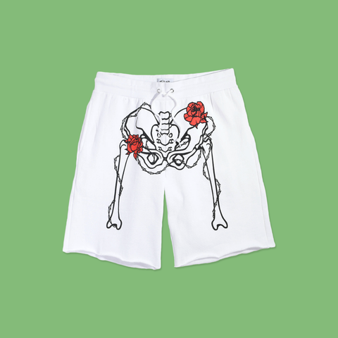Skeleton White Sweat Shorts from SWIXXZ by Maggie Lindemann - Front