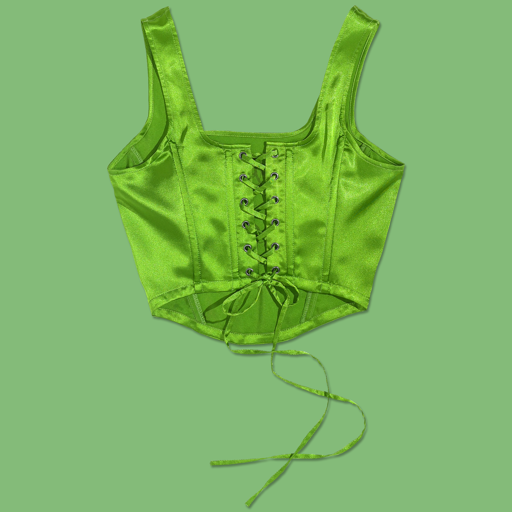 Green Buckled Lace Bustier Crop Top