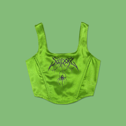 Spider Green Corset Tank Top from SWIXXZ by Maggie Lindemann - Front