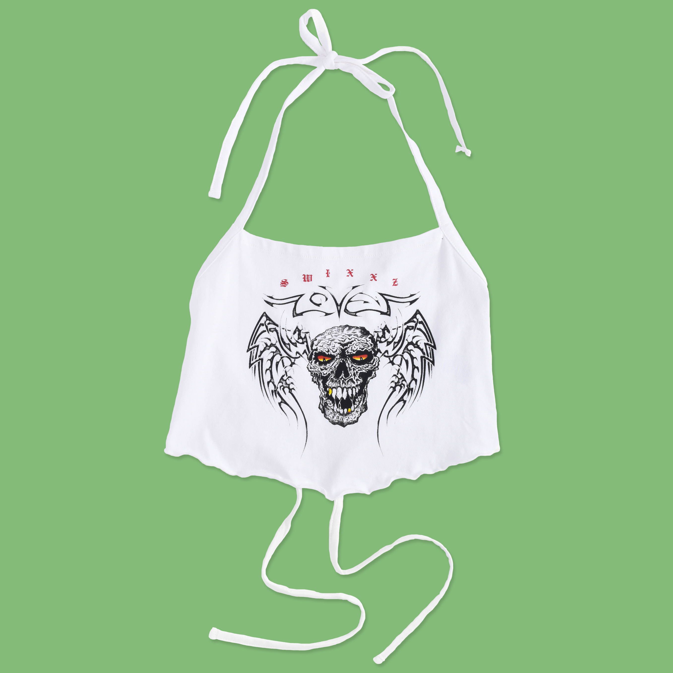 Wing Skull White Halter Top from SWIXXZ by Maggie Lindemann - Front